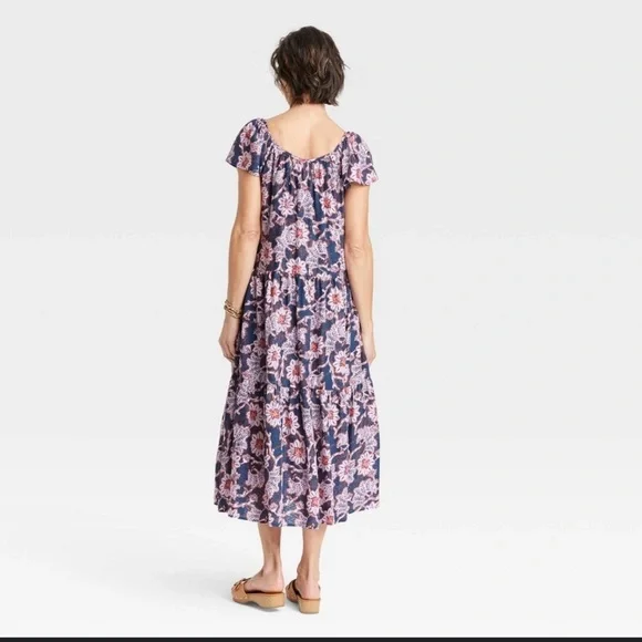 Knox Rose Size XL Lavender Navy Floral Scoop Neck Dress - Picture 2 of 9